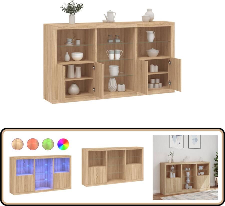 VidaXL Dressoir Sonoma Eiken Met LED 181 5 cm Modern Dressoir Met Led Verlichting Sonoma Eiken Dressoir Opberg Kast Tv Stand