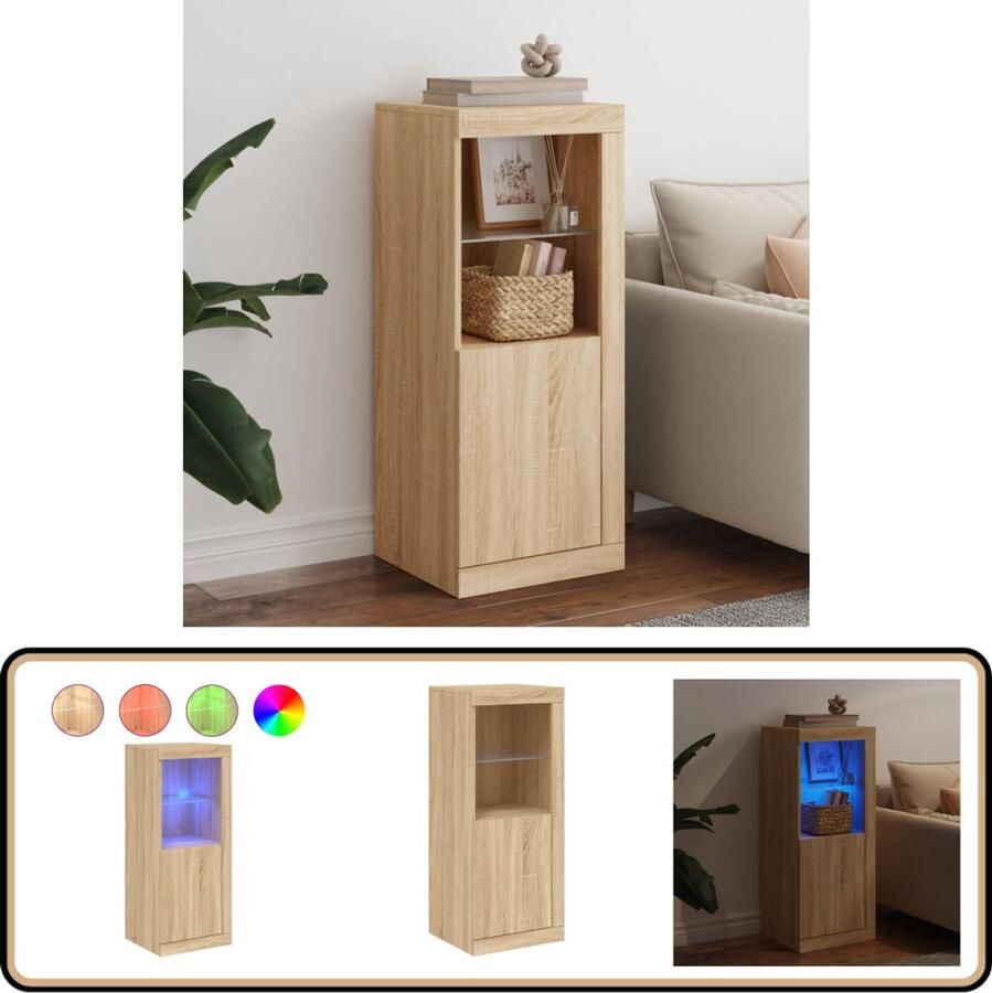 VidaXL Dressoir Sonoma Eikenkleur 100 cm LED Dressoir Kast Led Verlichting Salontafel Woonkamermeubilair - Foto 2