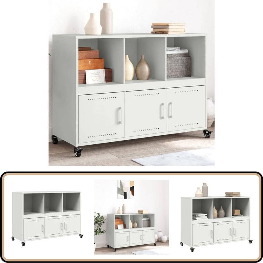 The Living Store Dressoir 100 5x39x72 cm staal wit Dressoir Staal Dressoir Wit Dressoir Opberg Dresser Salontafel
