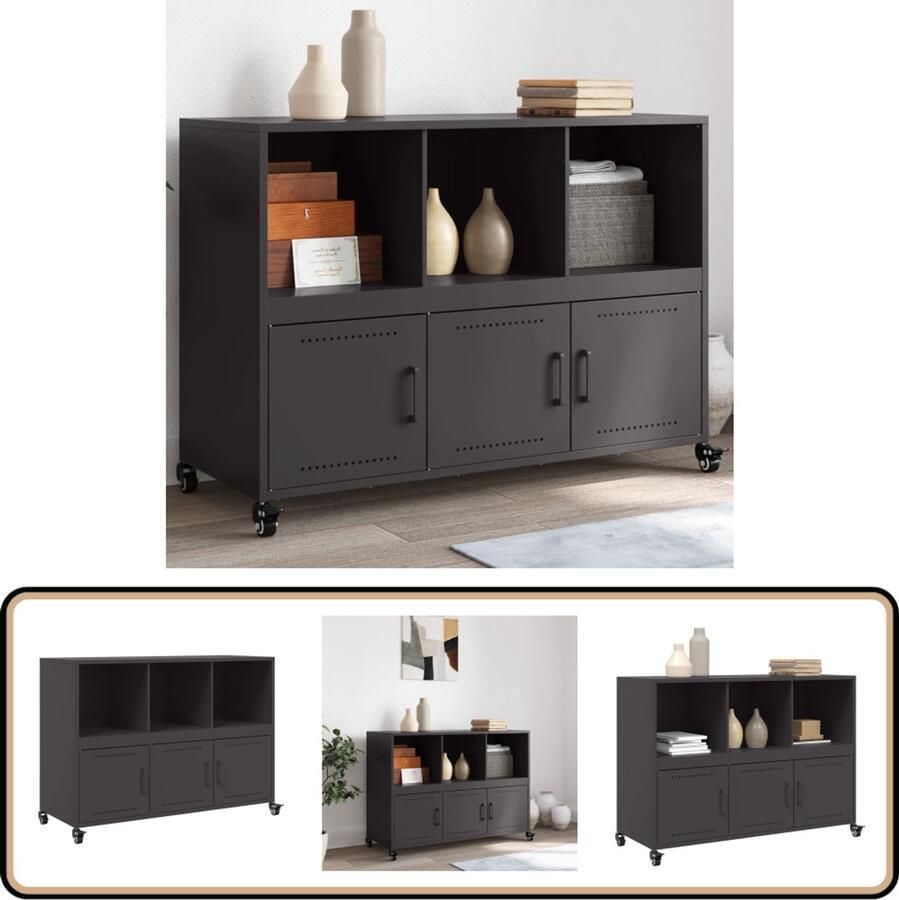 VidaXL Dressoir Staal 100 5x39x72 cm Zwart Dressoir Staaldraad Zwarte Meubels Salontafel Tv Meubel