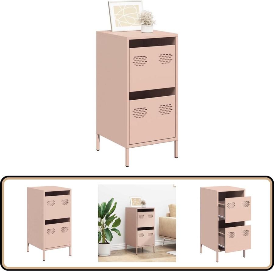VidaXL Dressoir Staal 2 lades Roze 35x39x73 5 cm Dressoir Commode Opbergmeubel Salontafel Metaaldresser - Foto 2