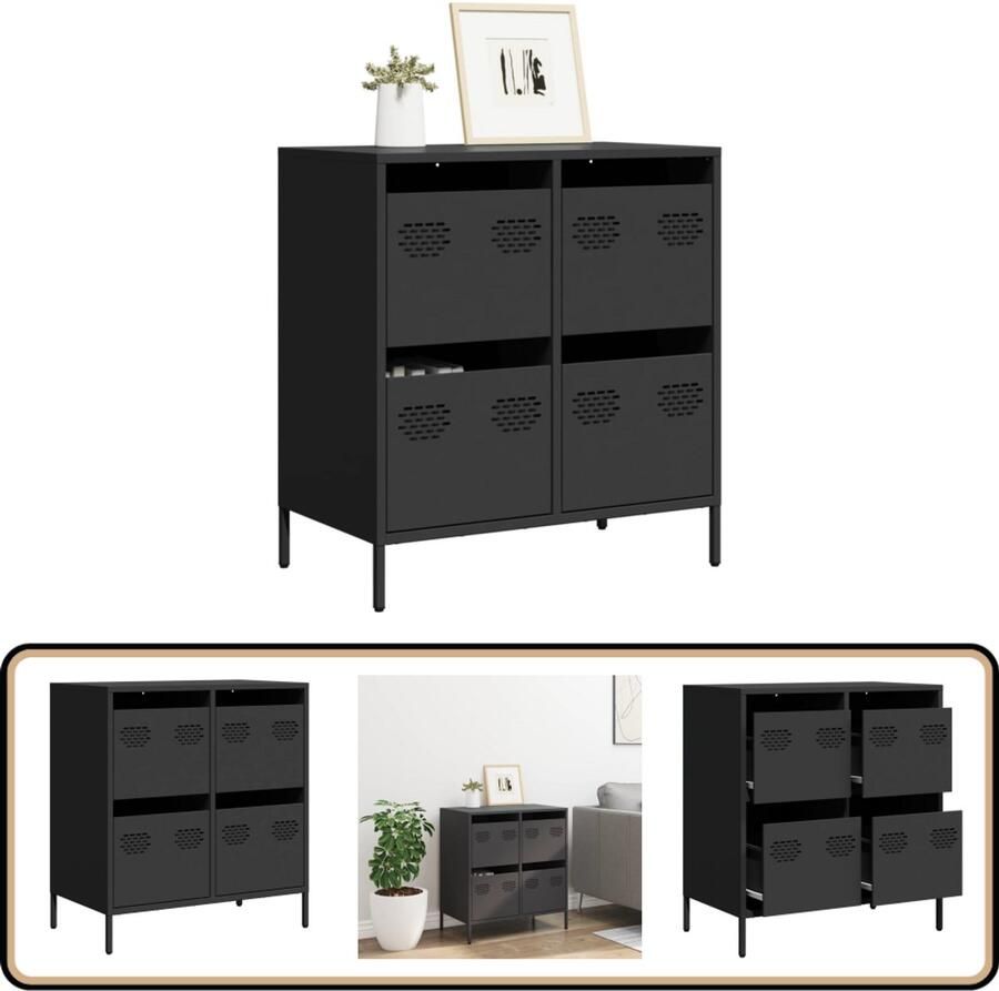 VidaXL Dressoir Staal 4 Lades 68x39x73 5 cm Zwart Dressoir Commode Zwarte Dressoir Metaaldressoir Opbergkast