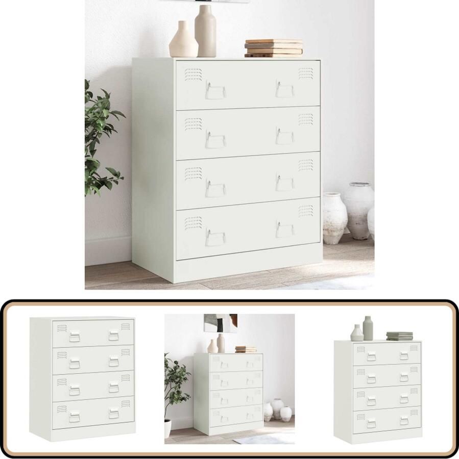 VidaXL Dressoir Staal 67x39x83 cm Wit Televisiescherm Tv Stand Dressoir Opbergkast Salontafel