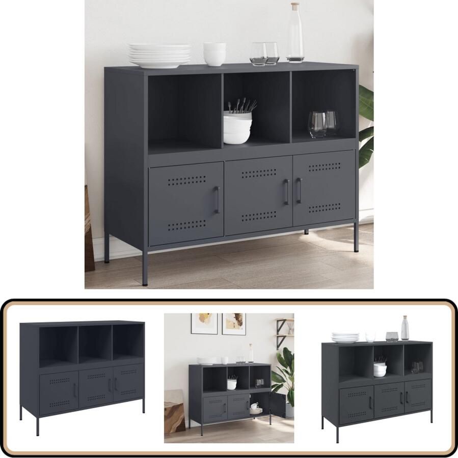 VidaXL Dressoir Staal Antraciet 100 5x39x79 cm Industriele Dressoir Staaldresser Salontafel Tv Tafel Opbergkast