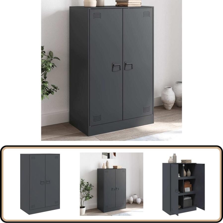 VidaXL Dressoir Staal Antraciet 67x39x107 cm Televisiescherm Tv Meubel Salontafel Opbergkast Stalen Kast