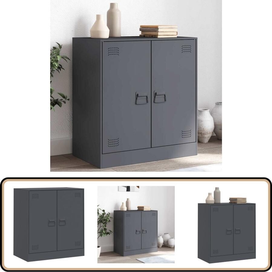 VidaXL Dressoir Staal Antraciet 67x39x73 cm Televisiescherm Kast Tv Meubel Opbergkast Salontafel Woonkamer Decoratie