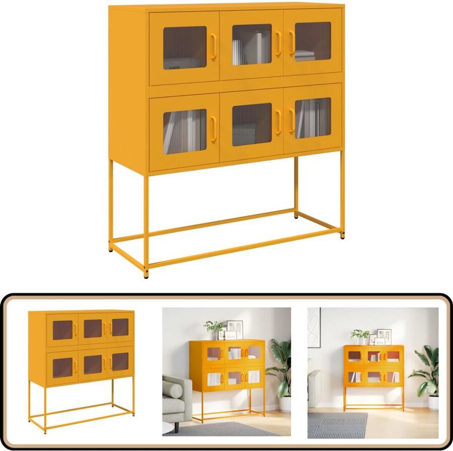 VidaXL Dressoir Staal Mosterdgeel 100x39x107 cm Dressoir Staaldraad Meubilair Opbergkast Keukenmeubels