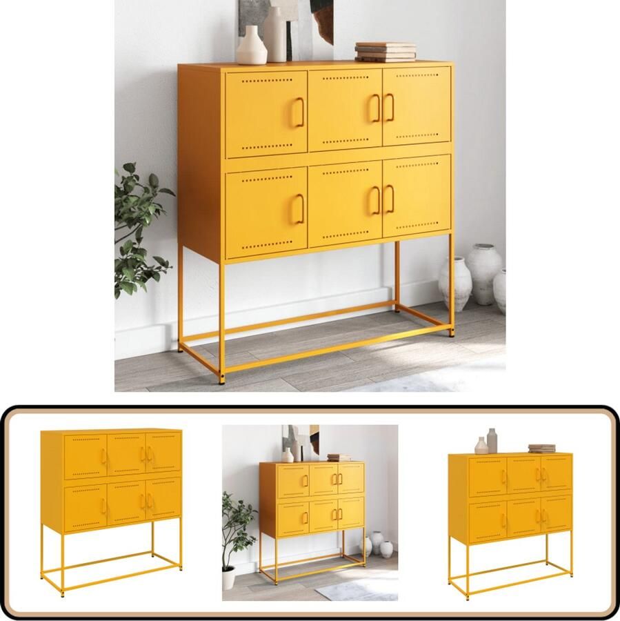 VidaXL Dressoir Staal Mosterdgeel 6 Deuren Dressoir Meubels Vintage Meubelen Mustard Yellow Furniture Industrieel Design - Foto 2
