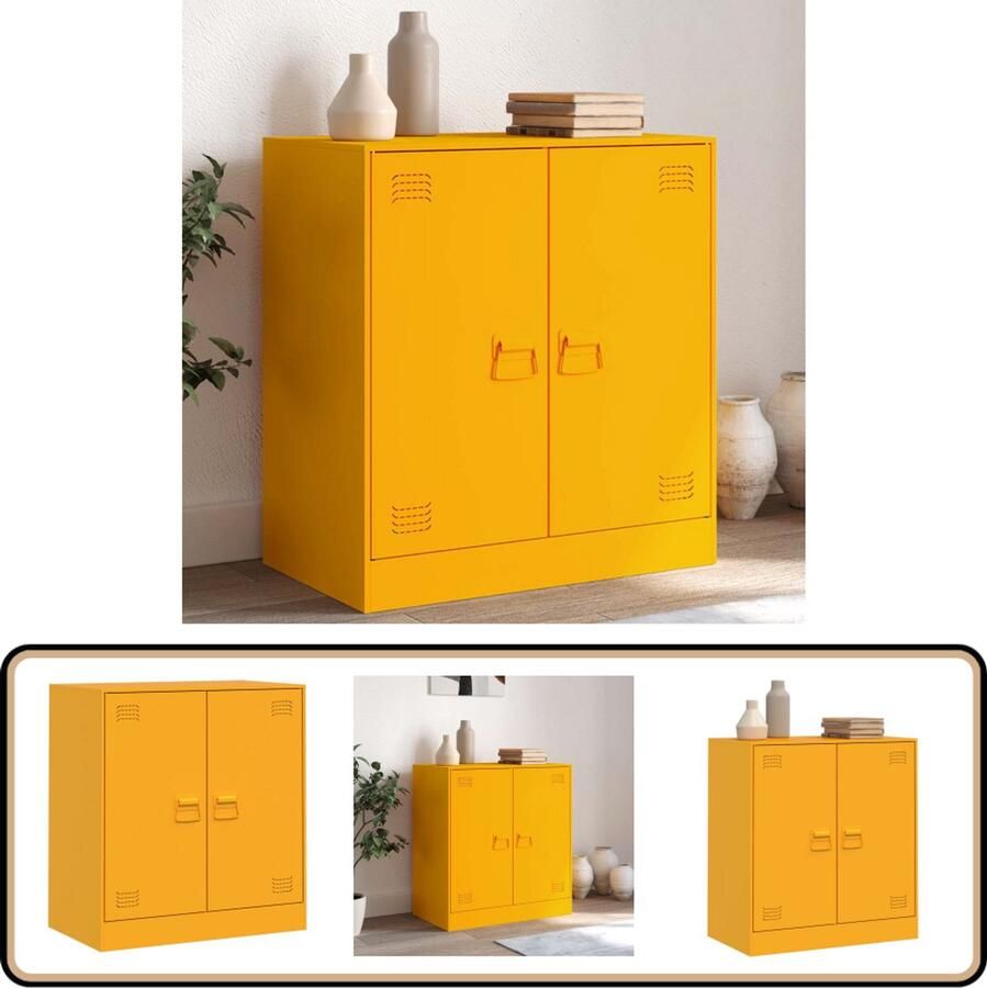 VidaXL Dressoir Staal Mosterdgeel 67x39x73 cm Televisiescherm Kast Tv Stand Opbergkast Salontafel Living Room Furniture