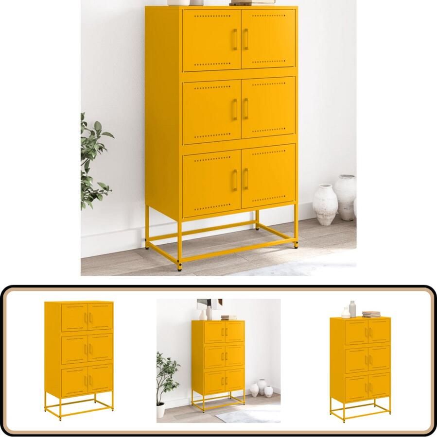 VidaXL Dressoir Staal Mosterdgeel 68 5x38 5x123 5 cm Dressoir Industrieel Design Robuust Meubilair Opbergkast Metalen Dressoir