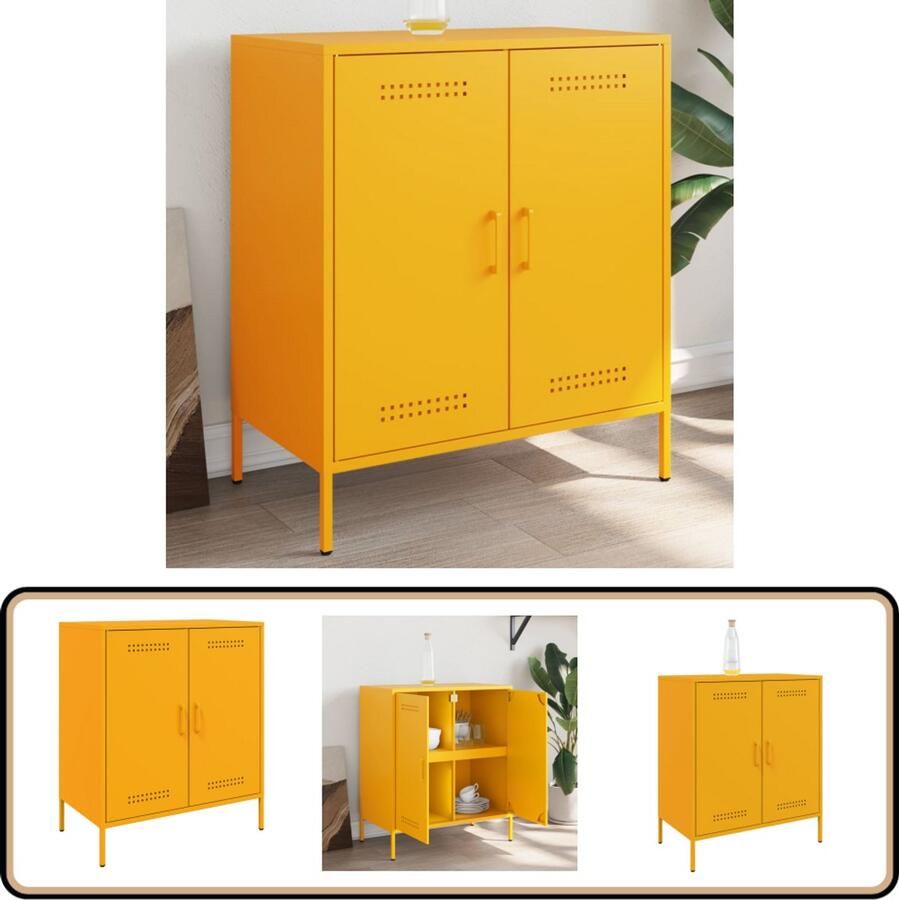 VidaXL Dressoir Staal Mosterdgeel 68x39x79 cm Industriele Dressoir Metalen Dressoir Vintage Dressoir Opbergdressoir Salontafel