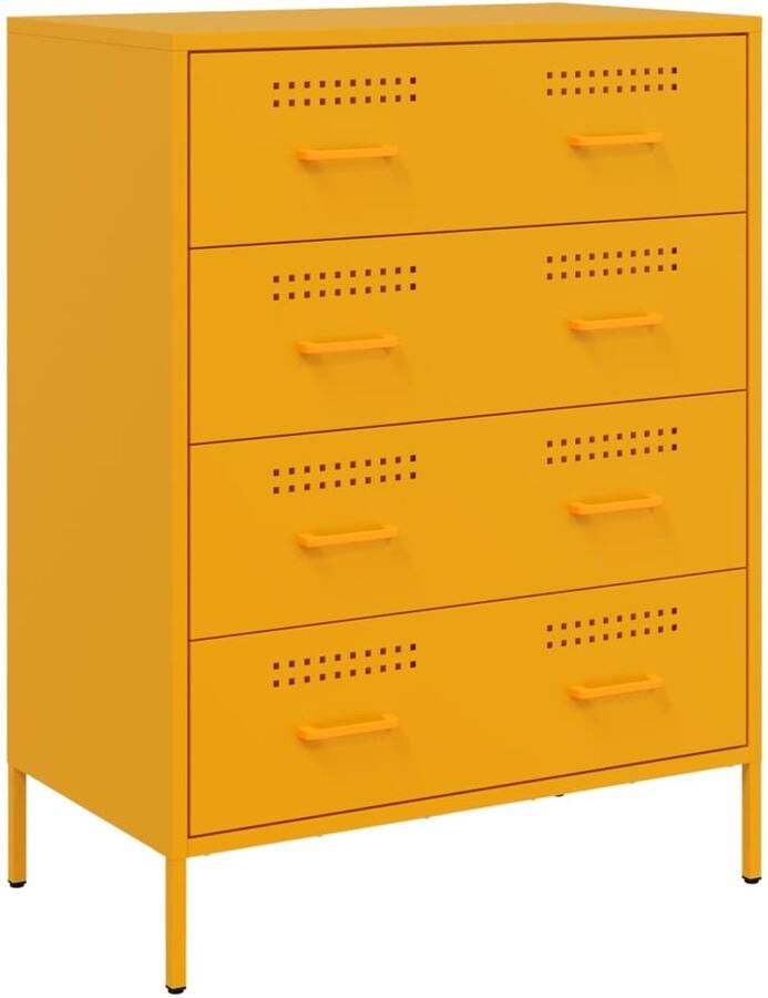 The Living Store Dressoir 68x39x89 cm staal mosterdgeel Industrieel Dressoir Metalen Dressoir Vintage Dressoir Mustard Yellow Furniture Opbergdressoir