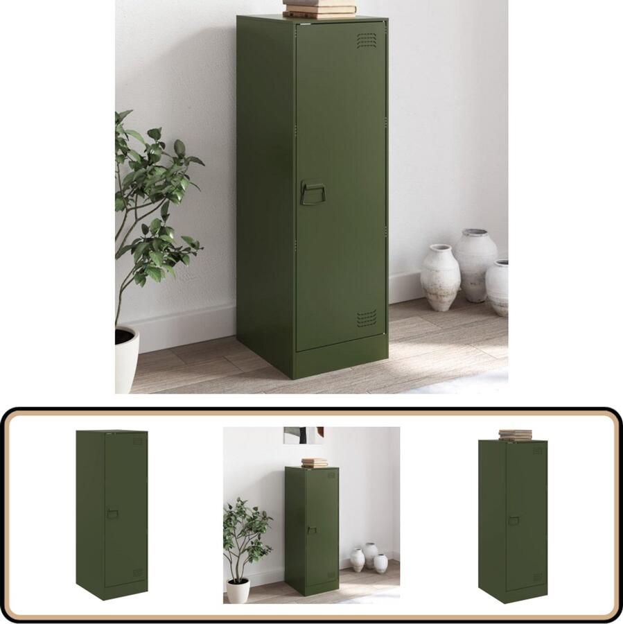 VidaXL Dressoir Staal Olijfgroen 3 Vakken Televisiekast Tv Meubel Opbergkast Wandmontage Metalen Kast