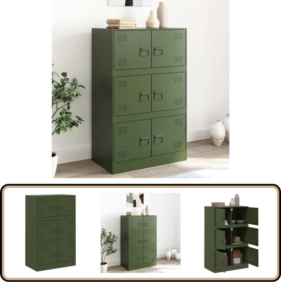 VidaXL Dressoir Staal Olijfgroen 6 vakken 90 kg TV Kast Dressoir Opbergkast Tv Meubel Salontafel - Foto 2
