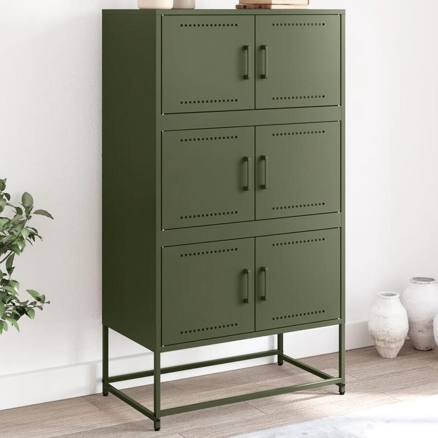 VidaXL Dressoir Staal Olijfgroen 68 5x38 5x123 5 cm Industrieel Dressoir Metalen Dressoir Olijfgroene Dressoir Vintage Dressoir Opbergdressoir
