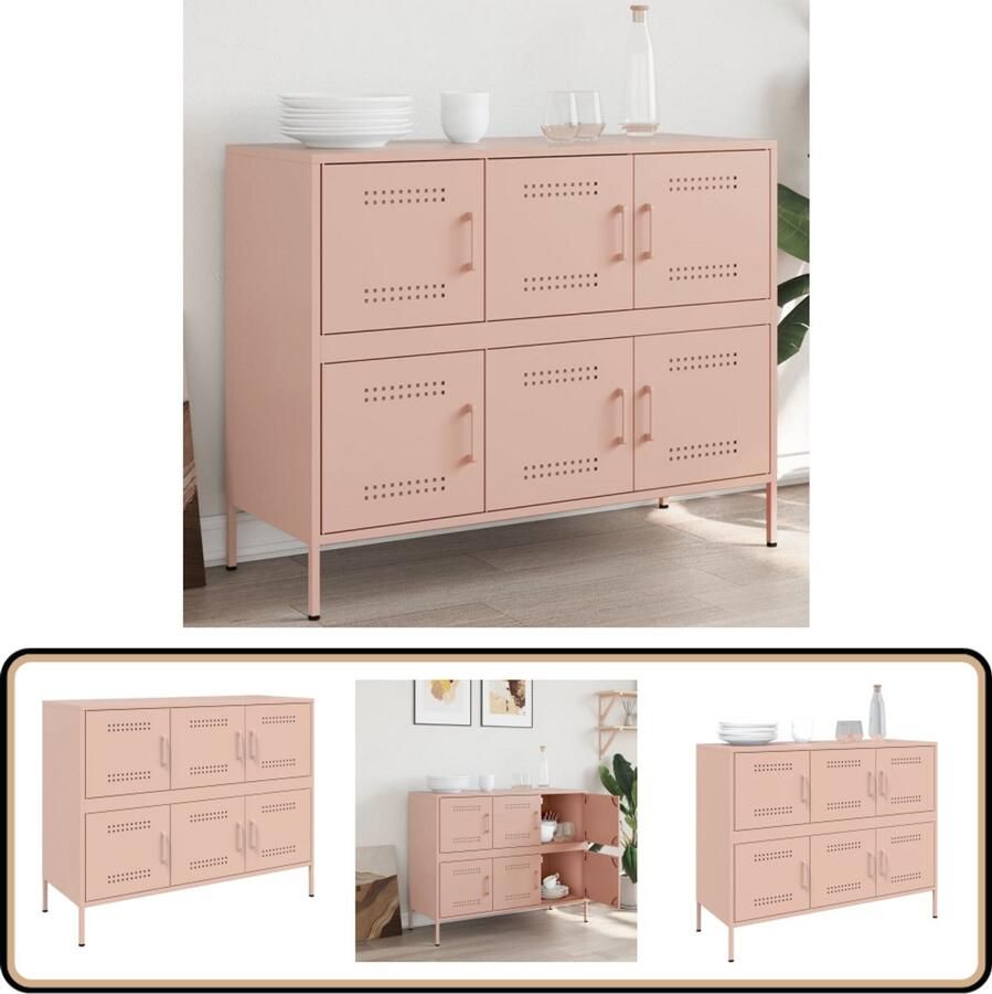 VidaXL Dressoir Staal Roze 6 Vakken 100 5x39x79 cm Dressoir Industrieel Design Roestvrijstalen Kast Opbergmeubels Salontafel