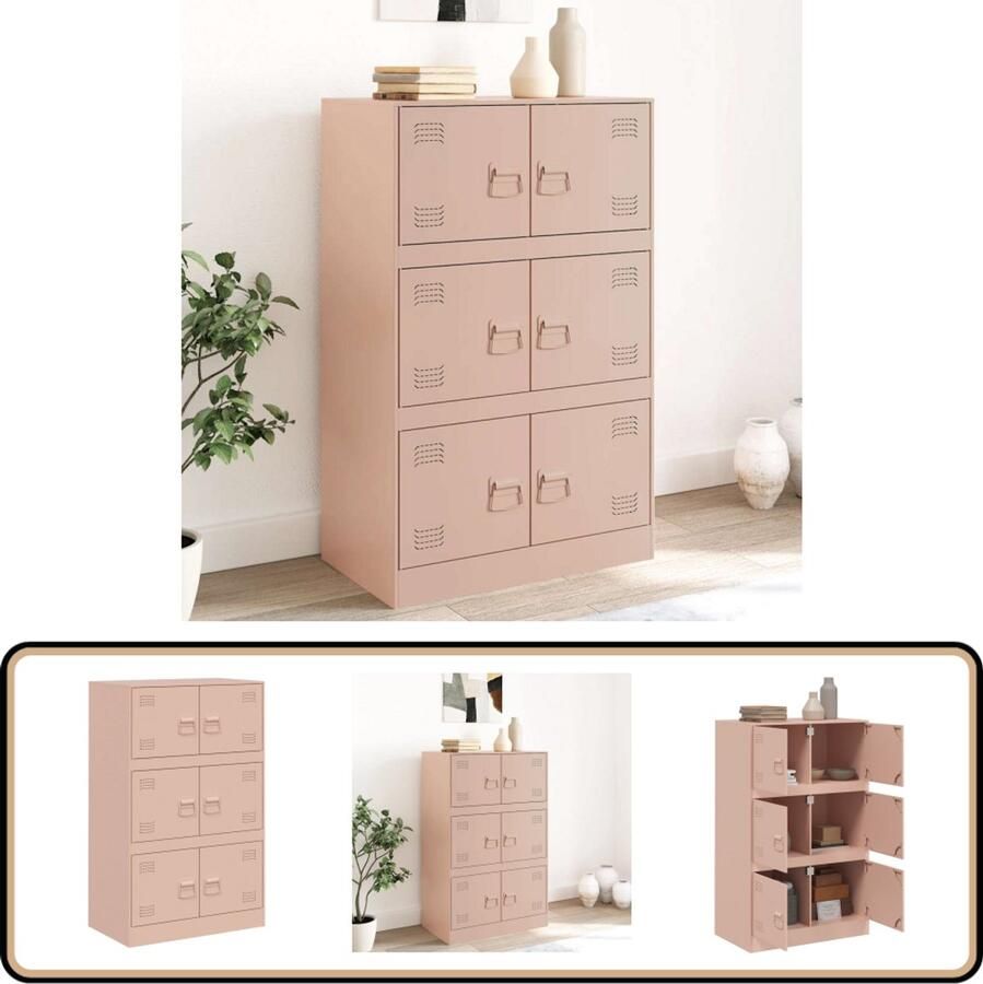 VidaXL Dressoir Staal Roze 6 vakken 67x39x107 cm Tv-meubel Tv-standaard Roestvrijstalen Tv-kast Opbergkast Salontafel