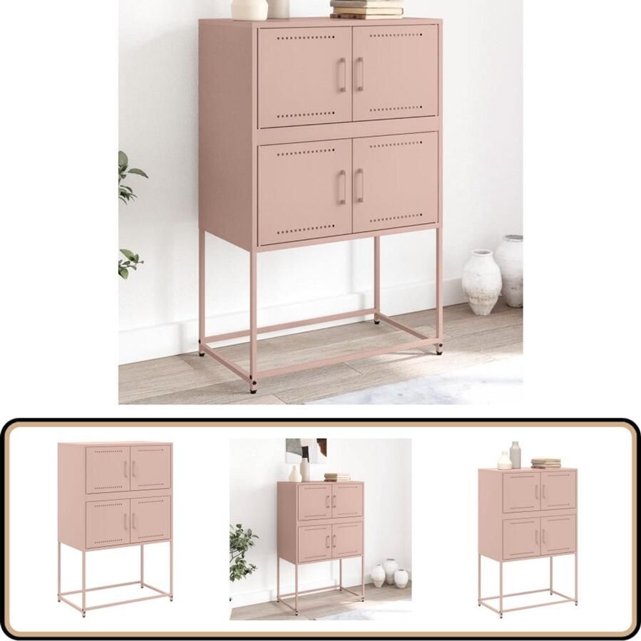 The Living Store Dressoir 68 5x38 5x107 cm staal roze Dressoir Industrieel Design Roestvrijstalen Dressoir Roze Dressoir Opbergkast - Foto 2