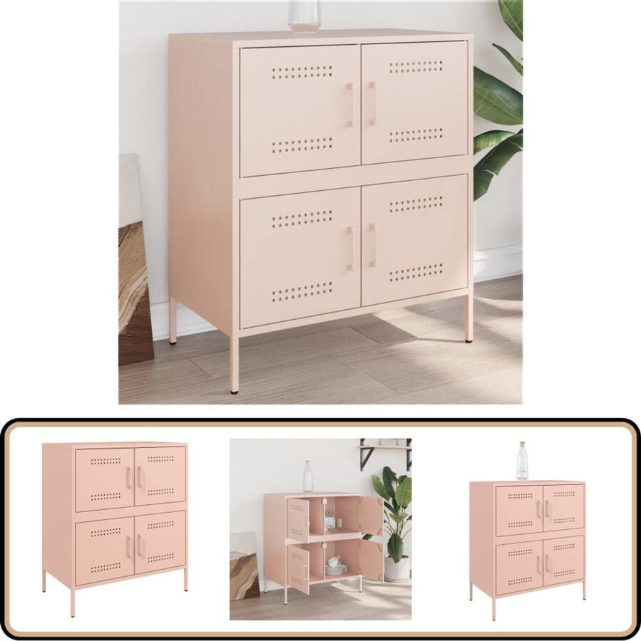 VidaXL Dressoir Staal Roze 68x39x79 cm Industrieel Dressoir Roestvrijstalen Dressoir Metalen Dressoir Opbergkast Industrieel Wandopstelling Dressoir