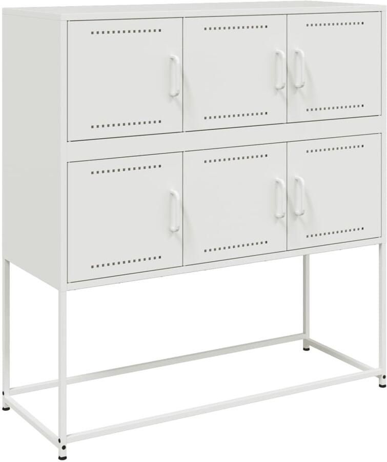 The Living Store Dressoir 100 5x39x107 cm staal wit Dressoir Kasten Opbergmeubilair Staaldressoir Wit Dressoir - Foto 2