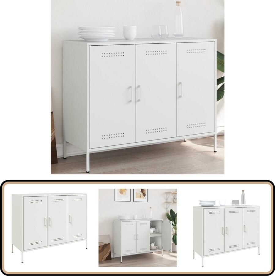 VidaXL Dressoir Staal Wit 6 Vakken 3 Deuren Industriele Dressoir Houten Dressoir Salontafel Tv Tafel Opbergkast
