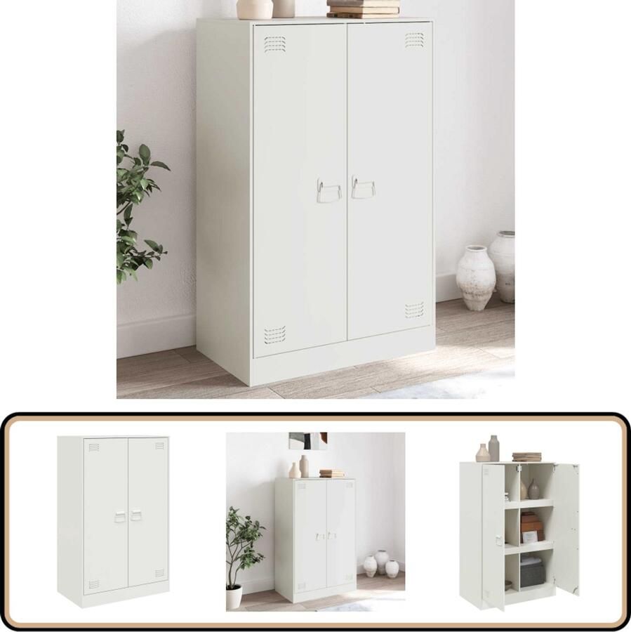 VidaXL Dressoir Staal Wit 6 Vakken 67x39x107 cm Televisiekast Tv-meubel Dressoir Opbergkast Wandkast - Foto 2