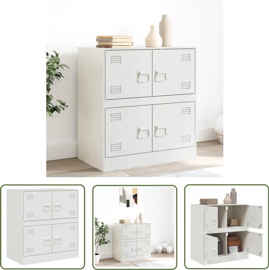 The Living Store Dressoir 67x39x73 cm staal wit TV-meubel Tv-kast Salontafel Opbergkast Witte Kast