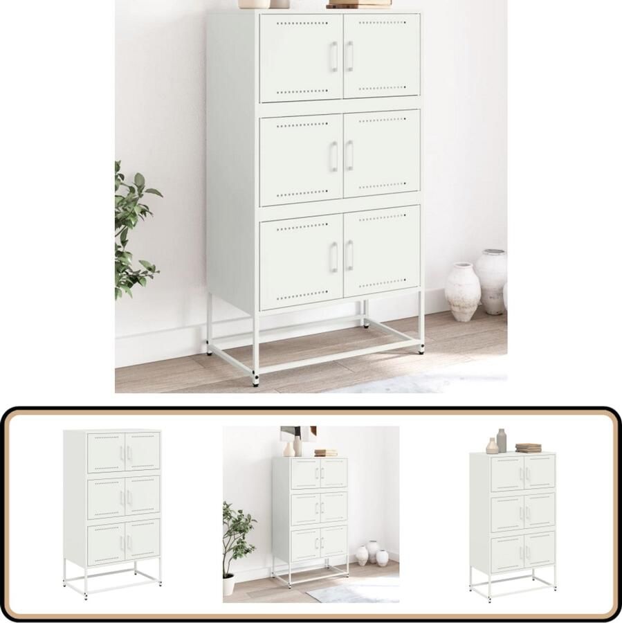 VidaXL Dressoir Staal Wit 68 5x38 5x123 5 cm Dressoir Industrieel Design Robuust Staaldraad Opbergkast