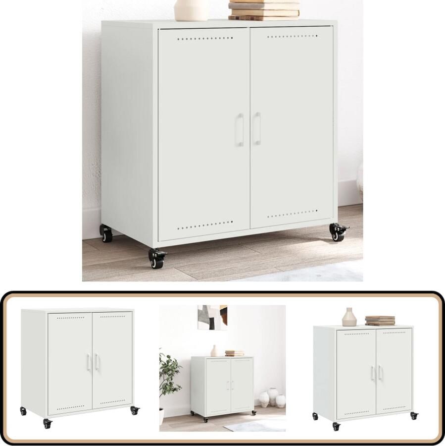 VidaXL Dressoir Staal Wit 68x39x72 cm Dressoir Salontafel Opbergmeubel Wit Meubel Metalen Dressoir - Foto 2