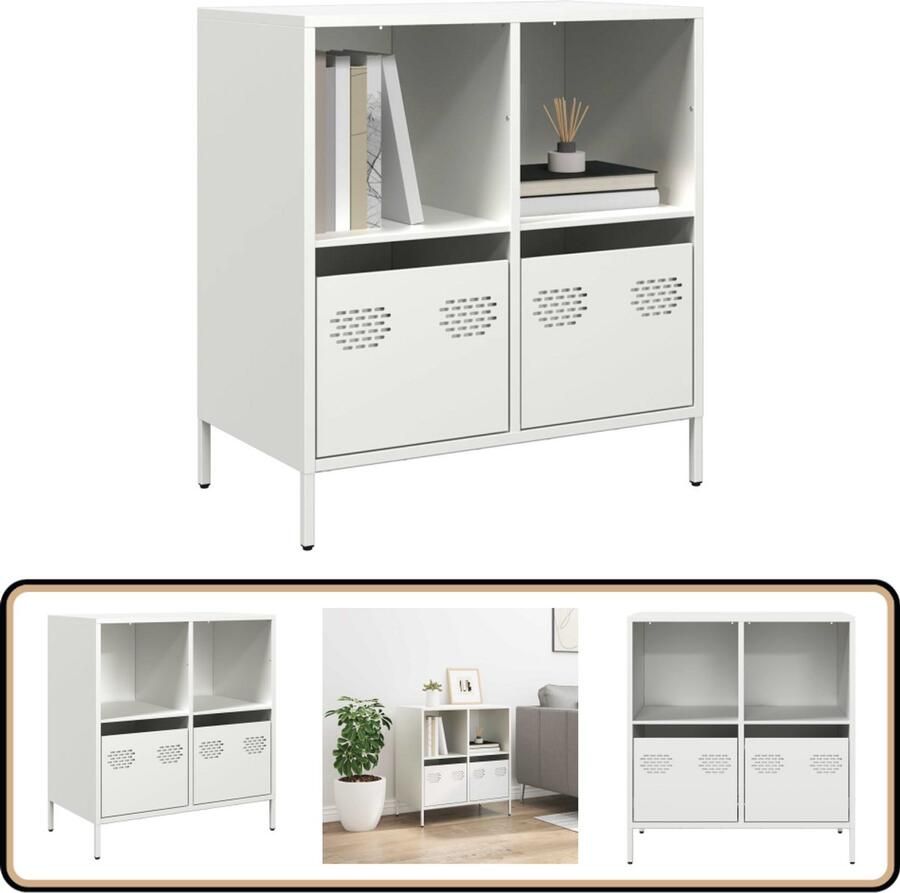 VidaXL Dressoir Staal Wit 68x39x73 5 cm Dressoir Commode Opbergmeubel Salontafel Livingroom Furniture