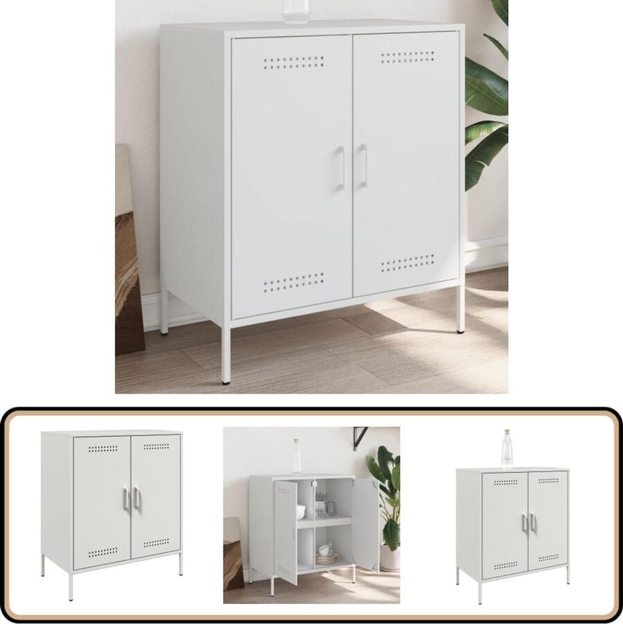 VidaXL Dressoir Staal Wit 68x39x79 cm Dressoir Industrieel Design Metalen Dressoir Staaldressoir Opbergkast - Foto 2