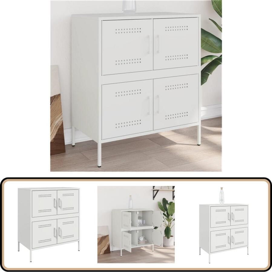 VidaXL Dressoir Staal Wit 68x39x79 cm Dressoir Industrieel Dressoir Metalen Dressoir Opbergkast Wandkast - Foto 2