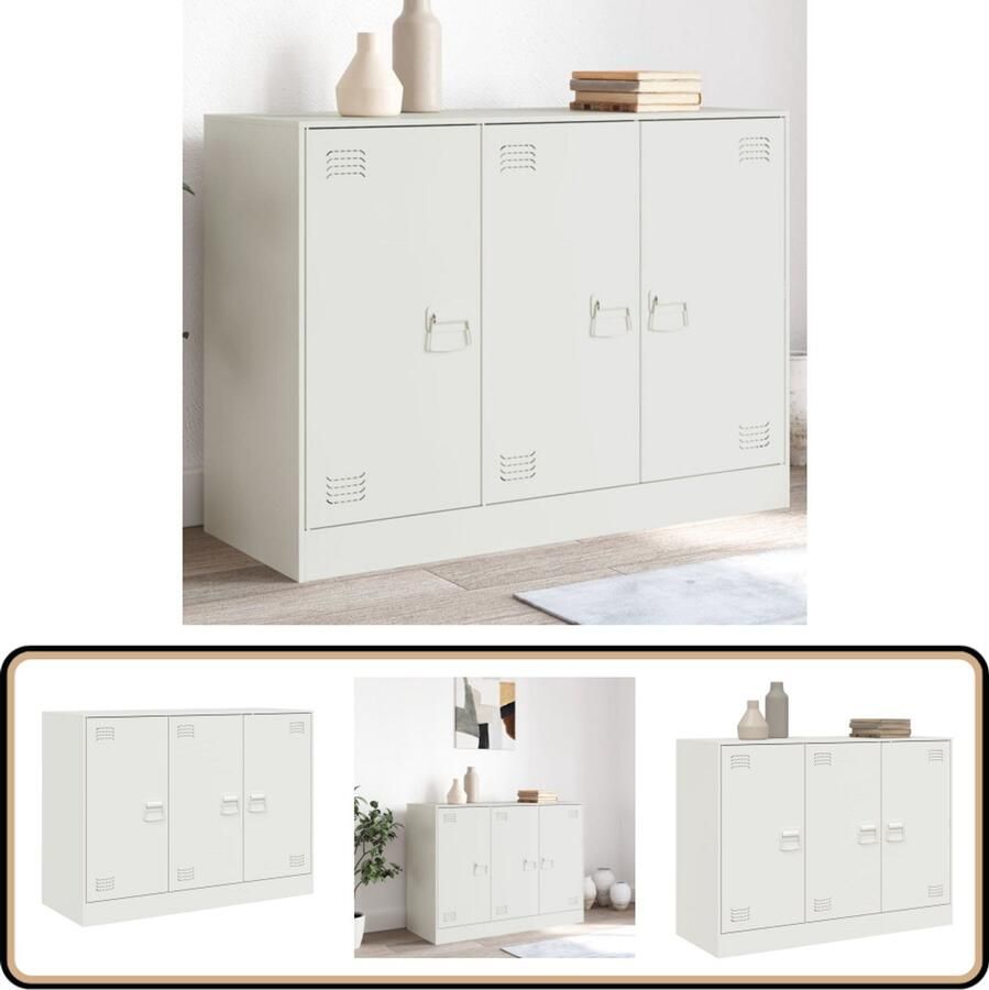 VidaXL Dressoir Staal Wit 99x39x73 cm Tv Meubel Tv Kast Stalen Kast Witte Kast Opbergkast
