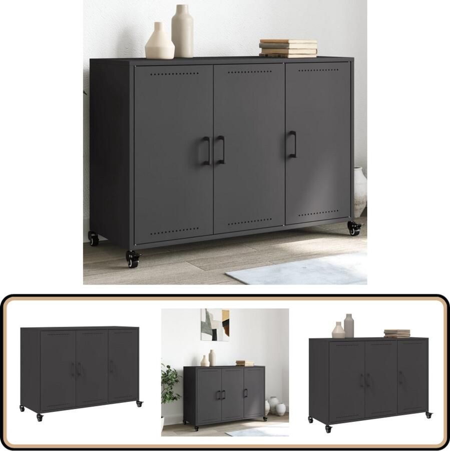 VidaXL Dressoir Staal Zwart 100 5x39x72 cm Dressoir Metalen Dressoir Industrieel Dressoir Zwart Dressoir Opbergmeubel