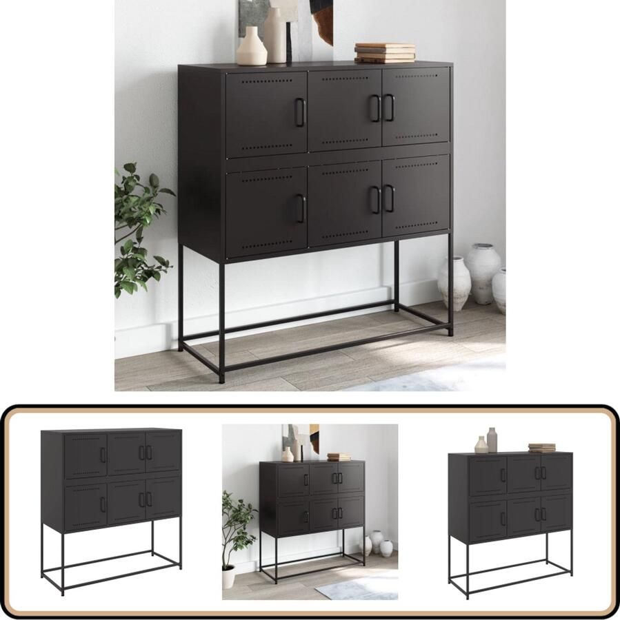 VidaXL Dressoir Staal Zwart 6 Deuren Modern Design Dressoir Zwarte Dressoir Metalen Dressoir Staaldressoir Opbergkast