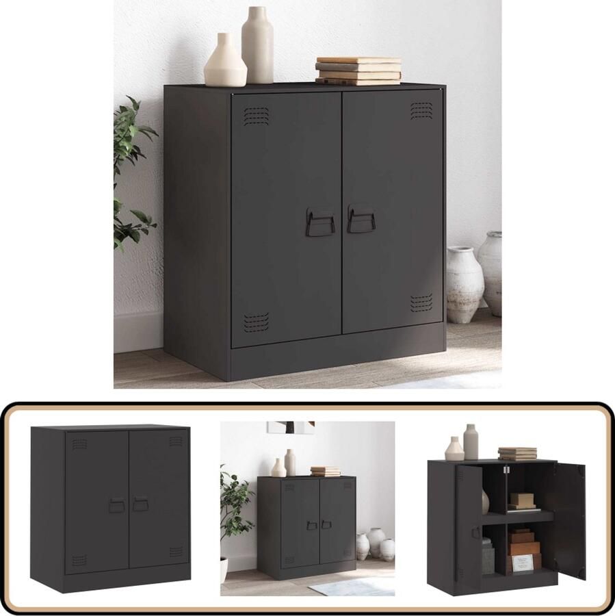 VidaXL Dressoir Staal Zwart 67x39x73 cm Tv-meubel Tv-standaard Dressoir Opbergkast Salontafel