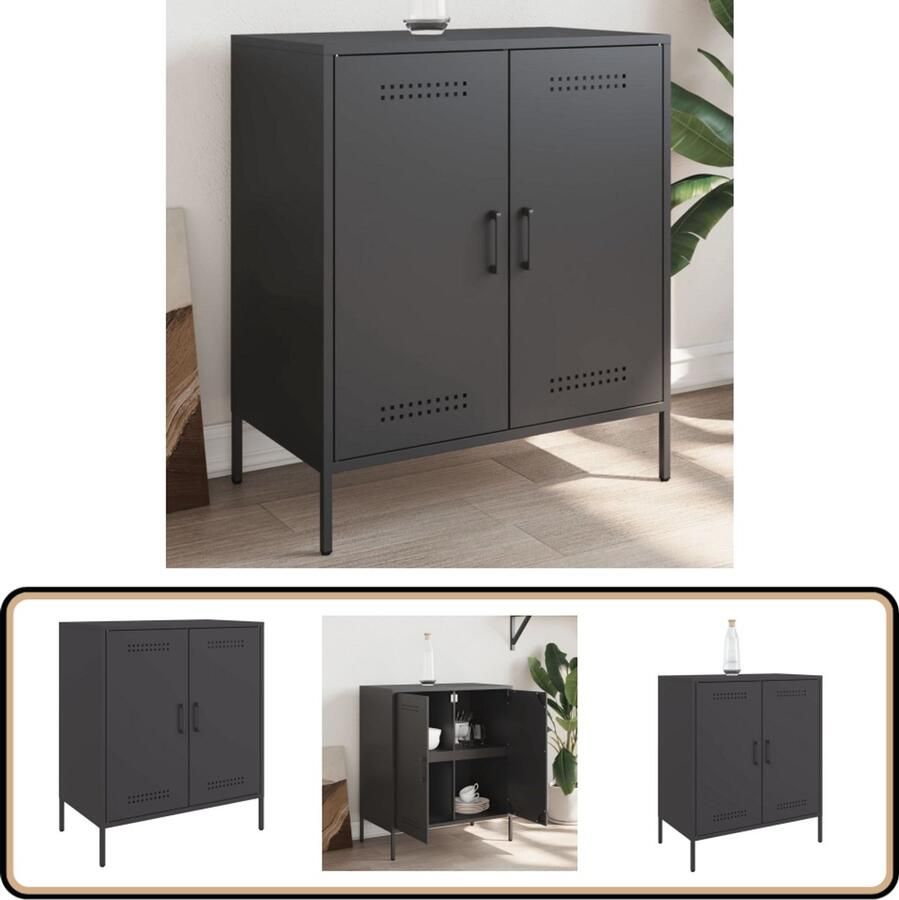 VidaXL Dressoir Staal Zwart 68x39x79 cm Dressoir Industrieel Staaldresser Opbergkast Keuken Wandkast Dressoirs Modern - Foto 2