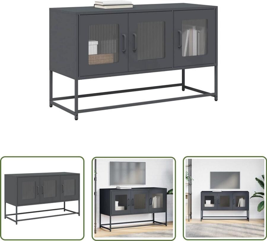 The Living Store Tv-meubel 100 5x39x60 5 cm koudgewalst staal antracietkleurig Tv-meubel Dressoir Opbergruimte Staal Antraciet