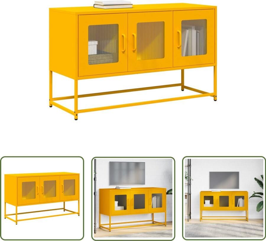 The Living Store Tv-meubel 100 5x39x60 5 cm koudgewalst staal mosterdgeel Tv-meubel Dressoir Salontafel Opbergkast Mustardkleurig
