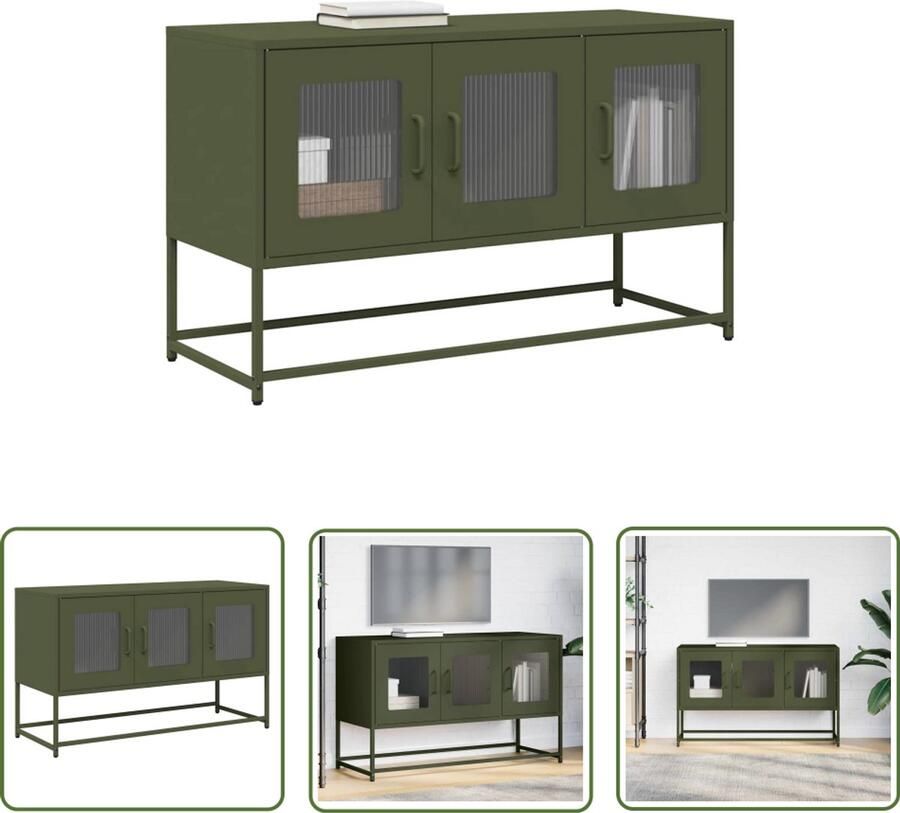 The Living Store Tv-meubel 100 5x39x60 5 cm koudgewalst staal olijfgroen Tv-meubel Dressoir Opbergkast Salontafel Industrieel Design