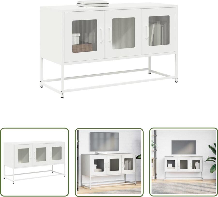 The Living Store Tv-meubel 100 5x39x60 5 cm koudgewalst staal wit Tv-meubel Dressoir Salontafel Opbergkast Zwart