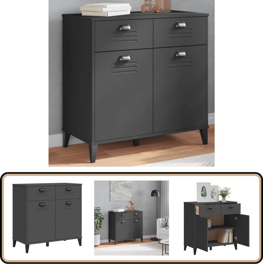 VidaXL Dressoir VIKEN 80x40x80 cm Antracietgrijs Dressoir Buffetkast Industriële Stijl Houten Kast Opbergkast - Foto 3