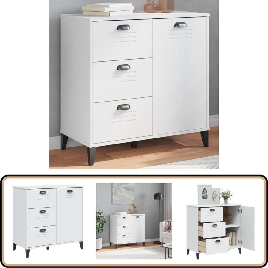VidaXL Dressoir VIKEN 80x40x80 cm Wit Dressoir Bufftkast Industriële Stijl Houten Kast Opbergruimte - Foto 2