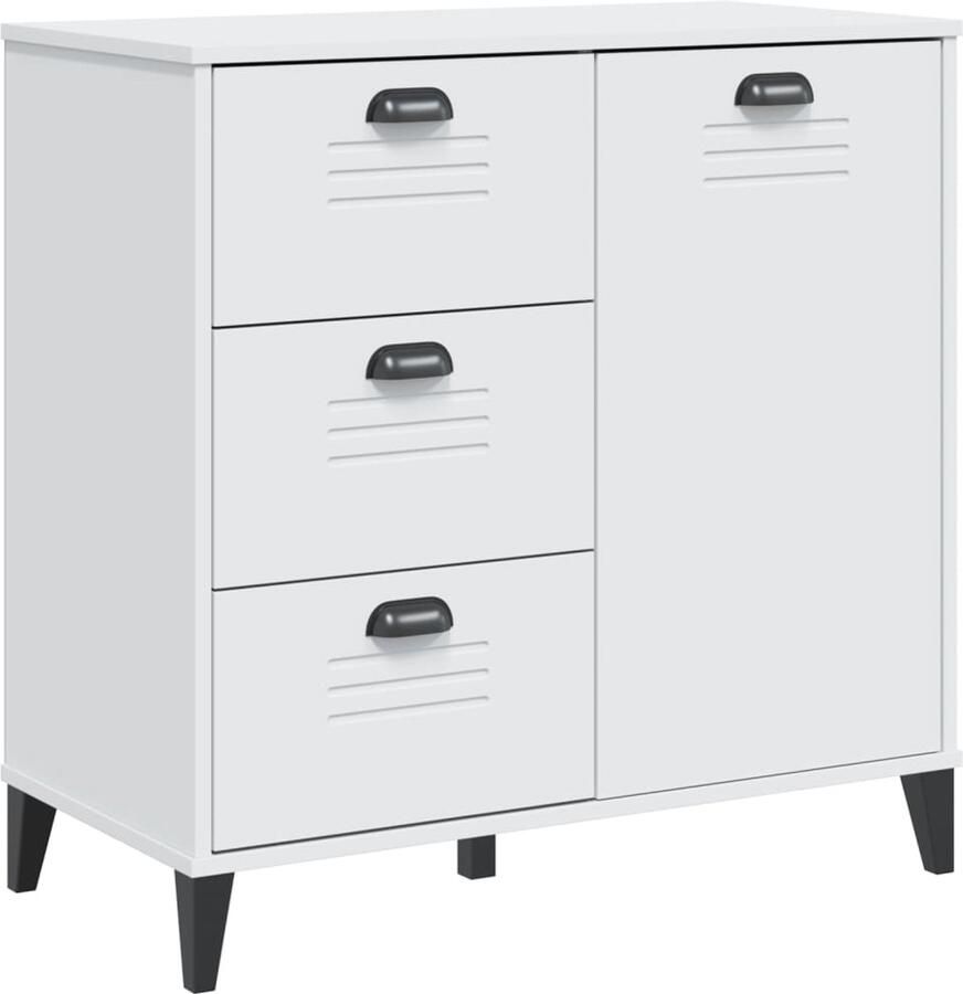 The Living Store Dressoir VIKEN 80x40x80 cm bewerkt hout wit Dressoir Kast Buffetkast Opbergkast Wandkast