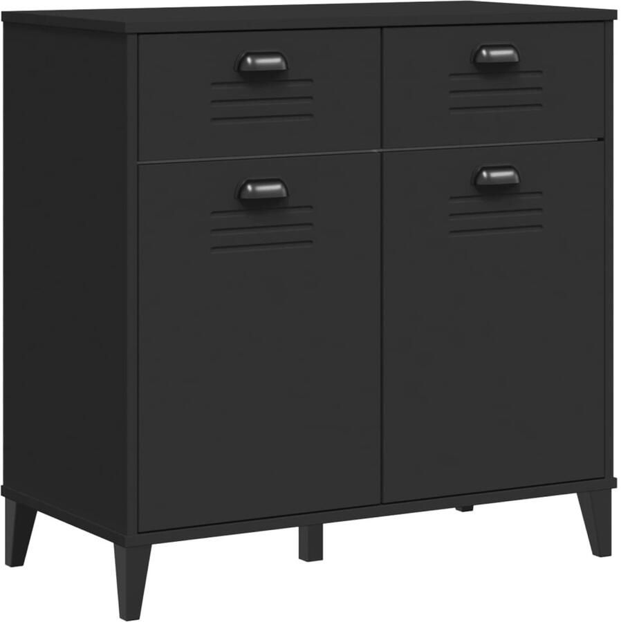 The Living Store Dressoir VIKEN 80x40x80 cm bewerkt hout zwart Dressoir Buffetkast Houten Kast Industriële Stijl Opbergkast