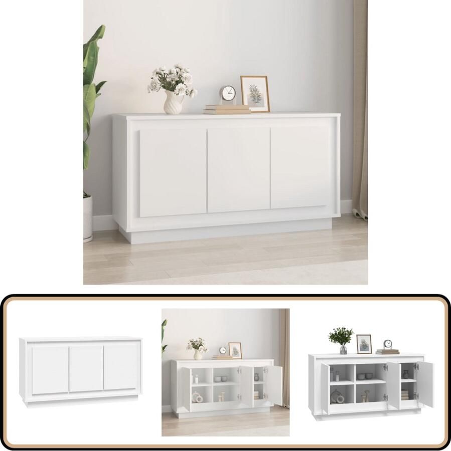 VidaXL Dressoir Wit 102x35x55 cm Bewerkt Hout Dressoir Commode Kast Houten Dressoir Wit Dressoir