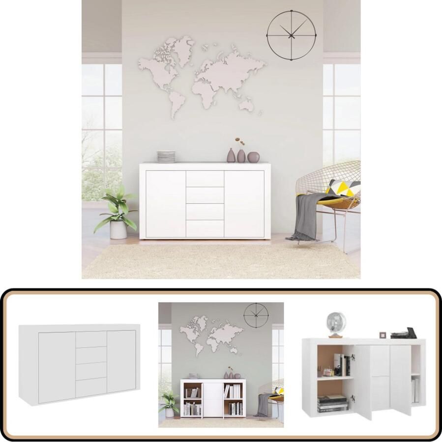 VidaXL Dressoir Wit 120x36x69 cm Bewerkt hout Dressoir Bijzettafels Salontafel Witte Meubels Houten Meubels - Foto 2