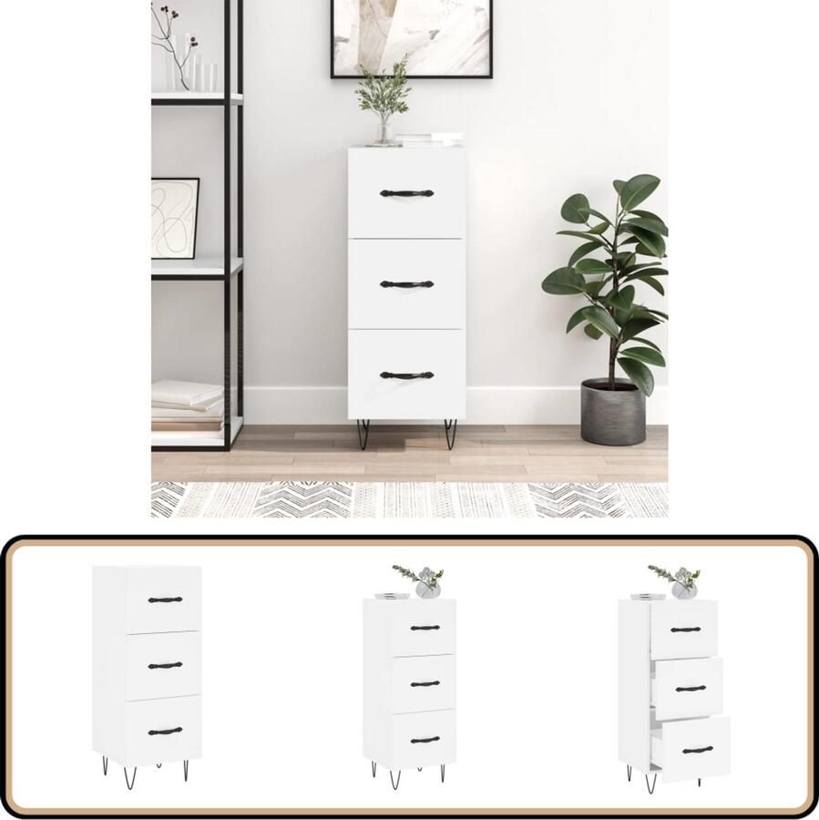 VidaXL Dressoir Wit 34 5x34x90 cm Hout & Metaal Dressoir Modern Dressoir Bijzettafel Houten Dressoir Wit Dressoir - Foto 2
