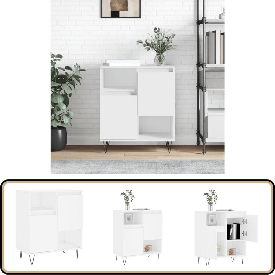 VidaXL Dressoir Wit 60x35x70 cm Bewerkt Hout Dressoir Kast Opbergkast Salontafel Houten Dressoir - Foto 2