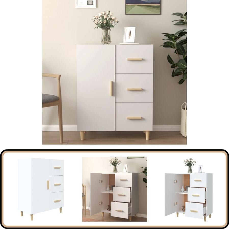 The Living Store Dressoir 69 5x34x90 cm bewerkt hout wit Dressoir Commode Meubels Houten Dressoir Wit Dressoir